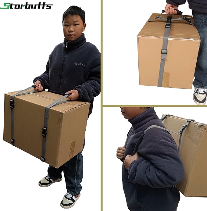 Moving Straps Carry Strap Lifting with Handle for 1 or 2 Mover | Adjustable and Strong | for Easy, Safe, Secure Carrying Boxes,Tent,Luggage,Beach Chairs,Book,Hand Shoulder Back,Grey,Up to 100 LBS