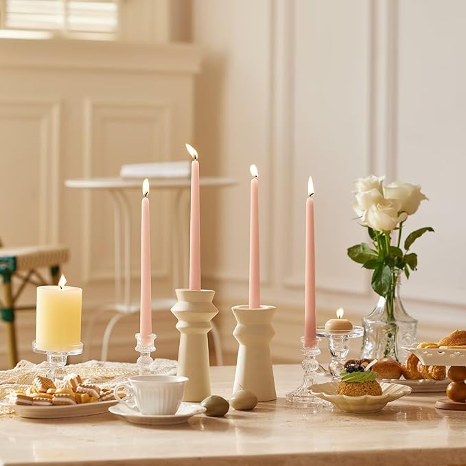 12-Inch Tall Dripless Taper Candles Set of 4 - Pearl Pink Tapered Candles, Perfect for Christmas - Smokeless, Unscented, Long Burning - Hand Poured, Colored Tall Candlesticks - Rosa Perla