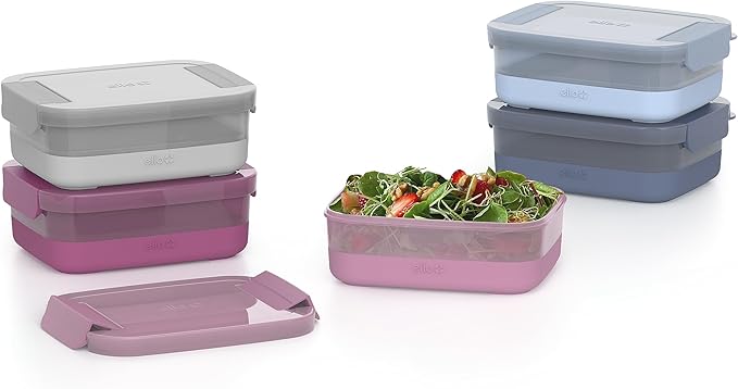 Ello Plastic 3.7 Cup Meal Prep Set 10 Pc, 5 Pack Set - BPA Free Plastic Food Storage Container with Silicone Boot and Airtight Lids, Dishwasher, Microwave, and Freezer Safe, Elderberry