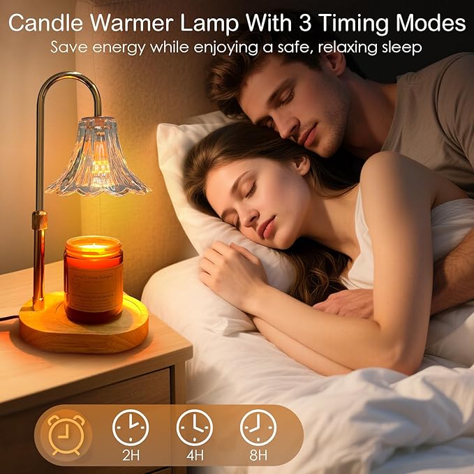 Banbanda Candle Warmer Lamp with Timer: Valentine Gifts for Women Mom, Adjustable Height, 3 Timing Mode, 4 Level Dimmable Flower Candle Warmer with 2 Bulbs for House Warming Gifts Room Decor