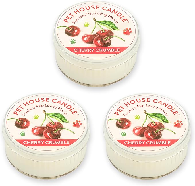 Pet House Mini Candles for Pet Odor Made with Natural Soy Wax, Plant Based, Dog and Cat Friendly Scented Candles, Cherry Crumble Pack of 3