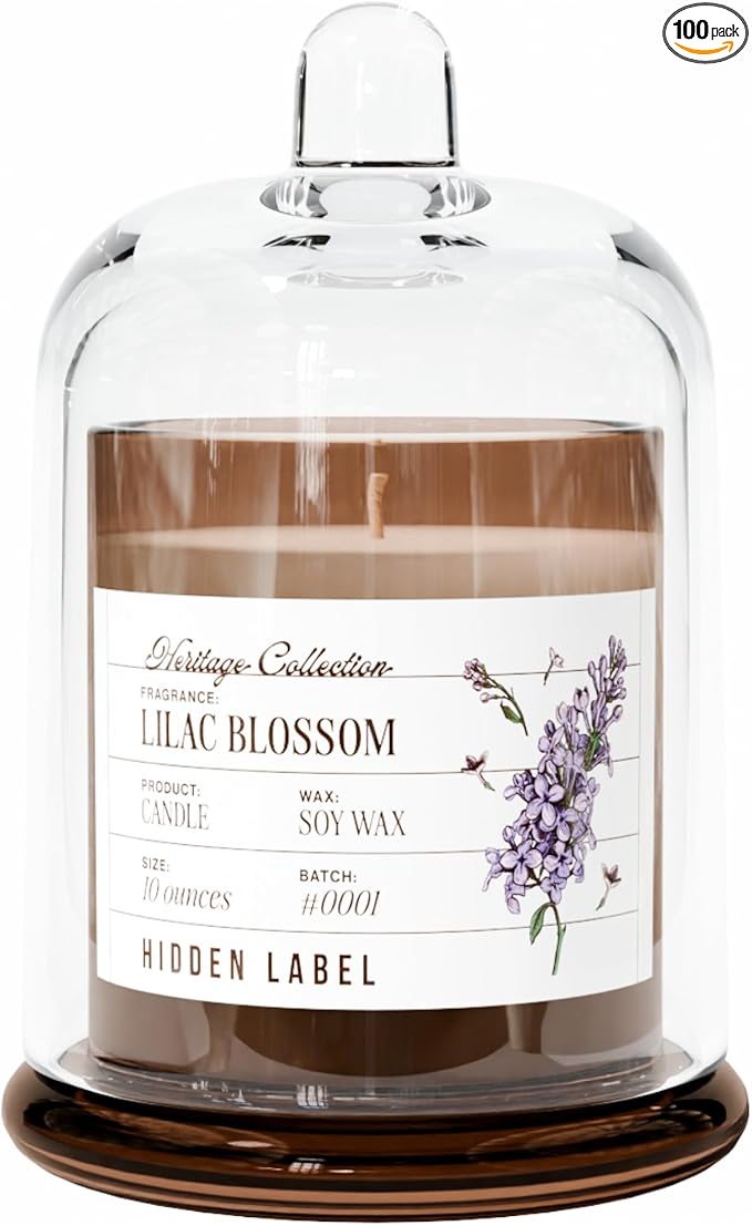 Hidden Label Lilac Blossom Scented Candle - 10oz Non Toxic Candles for Home Scented with Clear Bell Jar, Natural Soy Wax Aromatherapy Candle for Spa/Yoga/Meditation & Stress Relief Gifts