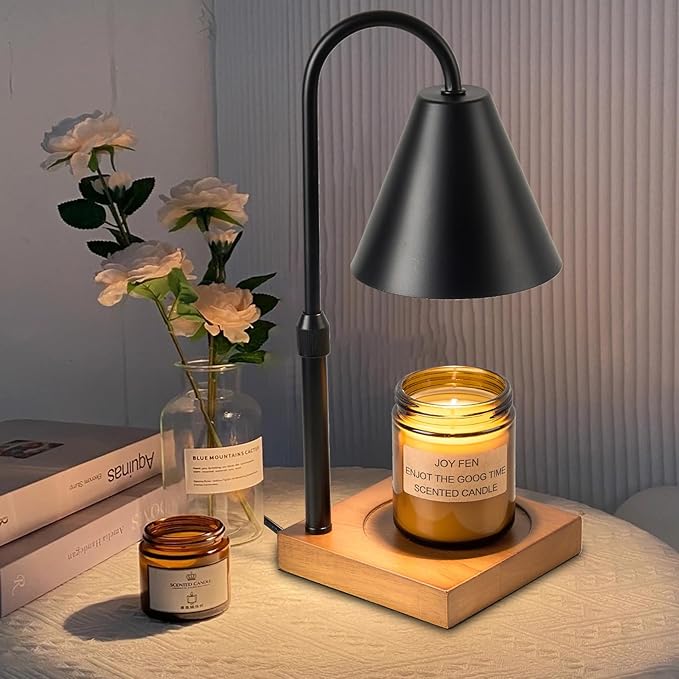 Electric Candle Warmer Lamp with Timer: Candle Warmer Lamp Adjustable Height for All Size Jar Candles, Dimmable Candle Warmer Light with 2 Bulbs for Bedroom Home Decor, Gifts for Women, Black