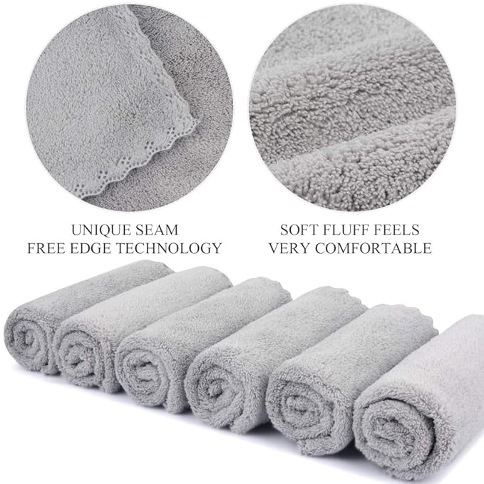 SUNLAND Microfiber Face Cloth Reusable Makeup Remover Facial Cleansing Towel Ultra Soft Face Washcloth 12inchx12inch 6 Pack Grey