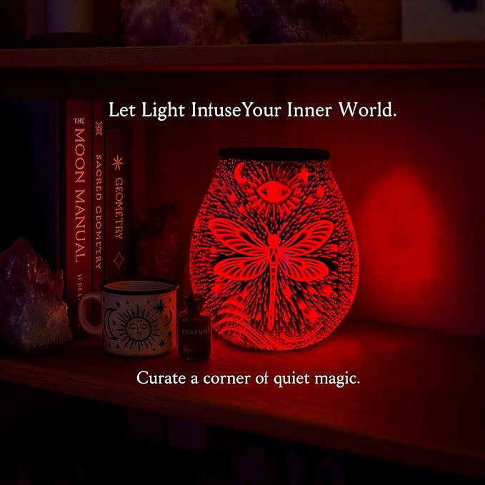Leyoue 3D Glass Fireworks Electric Wax Melt Warmer with PTC Heating Plate 7 Colors LED Changing Light Wax Burner Melter Fragrance Warmer for Home (Dragonfly)