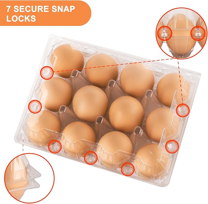 100 Pack Clear Plastic Egg Cartons, Reusable Stackable Egg Containers for Farm, Market & Fridge Storage, 3×4 Grid