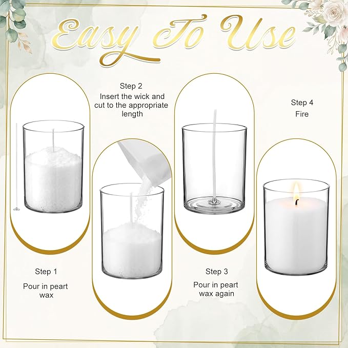 Gerrii 5lb Wedding Pearled Candle Sand 12 Wick 6 Cylinder Glass Vase Kit Refillable DIY Pearled Candle Making Kit for Wedding Table Centerpiece Gift Home Dating Holiday Party Decor