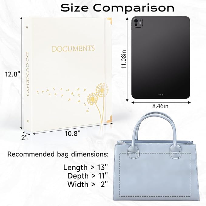 XKDOUS Aesthetic Document Organizer Linen Folio Folders with Pockets, 3-Ring Accordion Storage Binders Expanding File Folder for Important Papers, Documents and Files