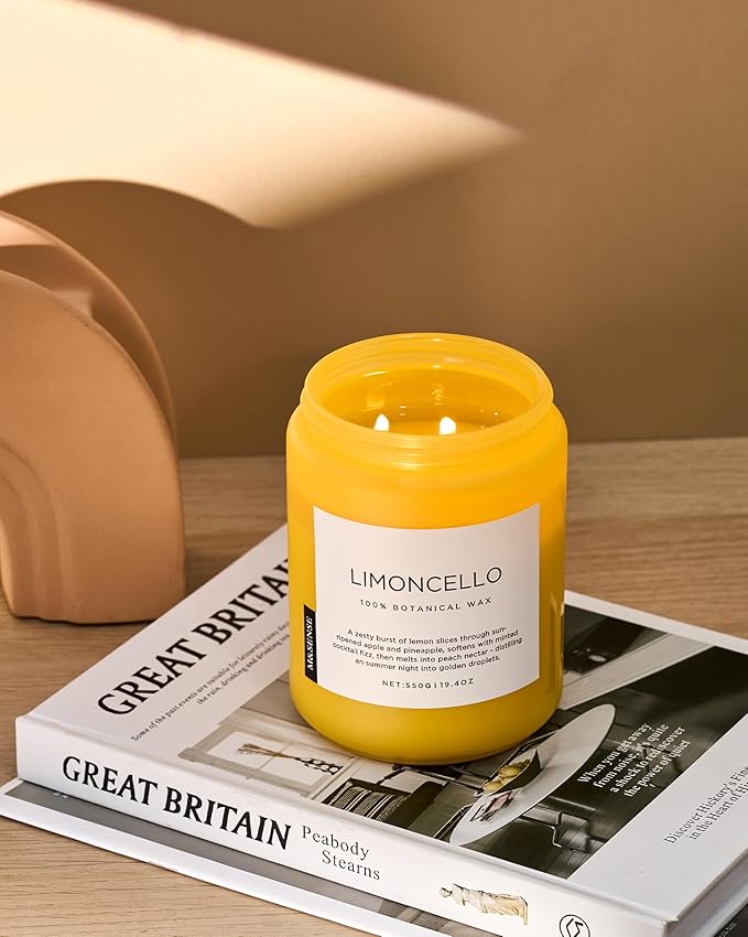 M&SENSE Limocello Summer Scented Candle, 19.4oz 110 Hours Long Burning Time, Natural Soy Wax, Non Toxic, 2 Wick, Strong Scent for Large Room Home Decor, Gifts for Mother's Day, Yoga, Spa, Meditation