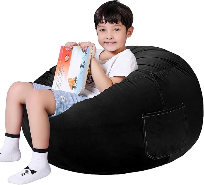 Lukeight Stuffed Animals Storage Bean Bag Chair Cover Only (Ships Empty, No Filling) - Velvet YKK Zipper Beanbag Cover for Kids and Big kids, Washable Plush Toy Organizer, X-Large 30" D x 18" H