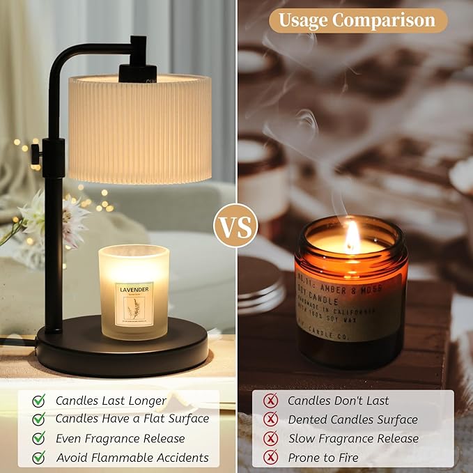 NITOWOLF Candle Warmer Lamp, Candle Lamp Warmer with Timer Adjustable Height Wax Warmer Lamp for Jar Candles, Birthday Gifts for Women House Warming Gifts (Black)