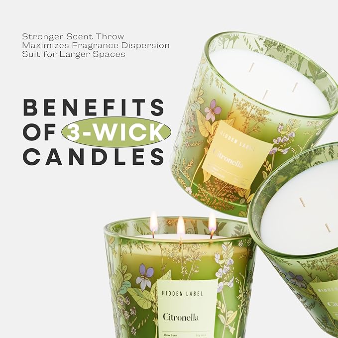 Citronella Candles Outdoor Large, 3-Wick / 30oz Large Soy Candle, Long Lasting Highly Scented,Candle for Patio, Garden & Camping, Summer Camping Huge.