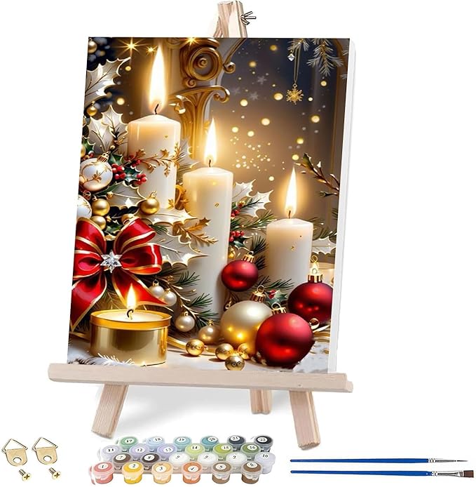 VIGEGU Christmas Candle Paint by Numbers Kit for Adults with Framed,Paint by Number DIY Acrylic Adult Paint by Number Kits for Wall Decor 10x12in