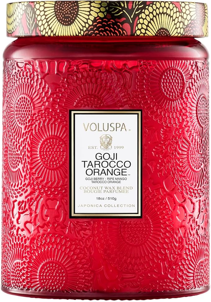 Voluspa Goji Tarocco Orange Candle, 18 oz, Coconut Wax Blend, Scented Candles for Home, 100 Hour Burn Time, Candle Jars