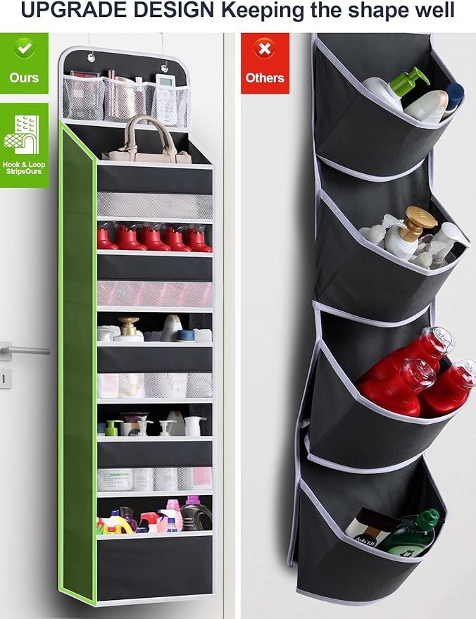 Over the Door Organizer Storage - 5 Tier Hanging Storage shelves Door Organizer with Pockets, Anti Tilt 44 lb Load Behind Door Organizer for Bedroom,Nursery,Bathroom,Kitchen,Dorm,Shoe - 1 Pack, Black