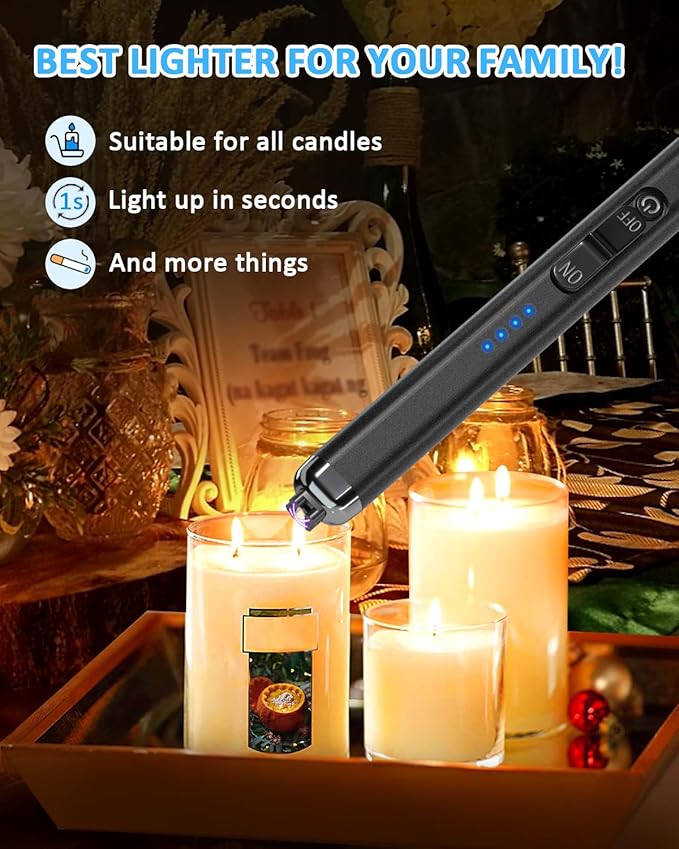 Electric Candle Lighter Valentine's Day Gifts for Women Mom Men Dual Arc USB Rechargeable Windproof Lighter for Candle BBQ Birthday Camping Gift Idals (Black)