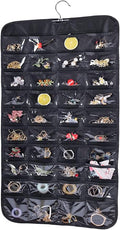 Bloss Hanging Jewelry Organizer, 2 Sided 80 Pocket Jewelry Chain Storage Bag 2 Layer of Fabric Jewelry Organizer for Necklace Bracelet Earring Ring Chain, Earring Holder - Black