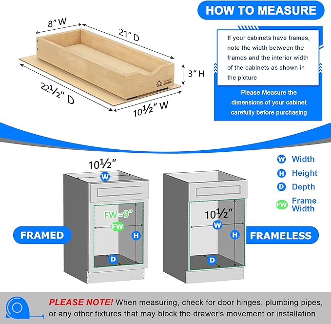 WelFurGeer Soft Close Pull Out Drawers for Cabinets, 8" W x 21" D Pull Out Cabinet Drawer with Heavy Duty Slides, Pull Out Cabinet Organizer, Cabinets Roll Out Drawers, Pull-Out Home Organizers