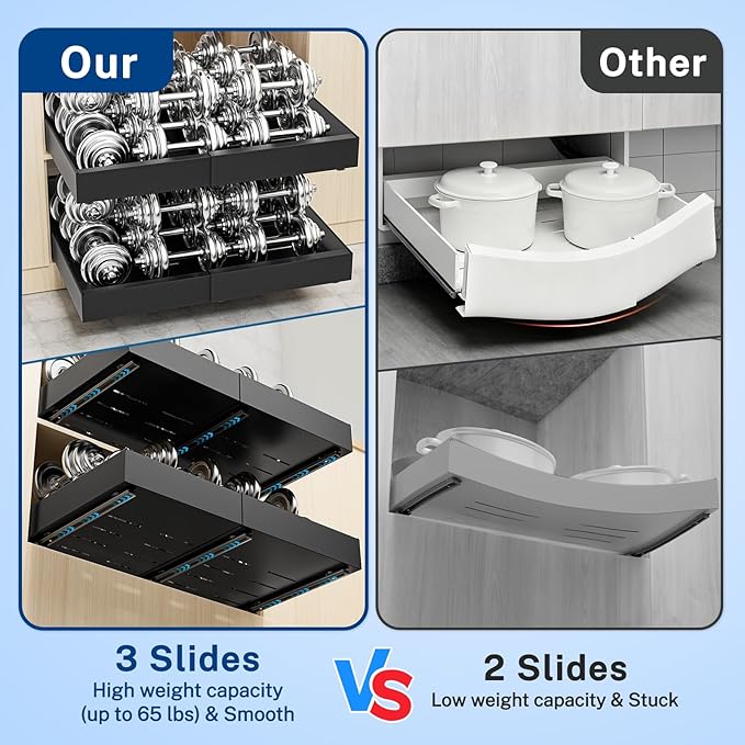 Insputer Pull Out Cabinet Organizer Expandable Width(12.2"-20.47") & 21" Deep, No Drill Adhesive Slide Out Drawers with Upgrade 3 Slide Rails, Magnetic Panel, Roll Out Shelf for Kitchen, Pantry Black