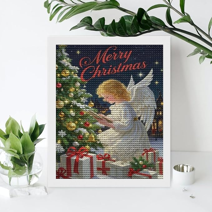 AIVKIEJK Diamond Painting Kits for Adults - Merry Christmas Angel Welcome Painting DIY 5D Full Drill Diamond Dots Paintings with Diamonds Gem Art and Crafts Home Decor 16"x20"