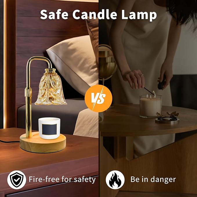 Candle Warmer Lamp with Timer & Dimmer, Adjustable Height Flower Candle Warmer for Jar Candles, Flameless Wax Melter with 2 Bulbs, Home Decor, Christmas, Birthday, Valentine's Gift for Women (A1-Gold)