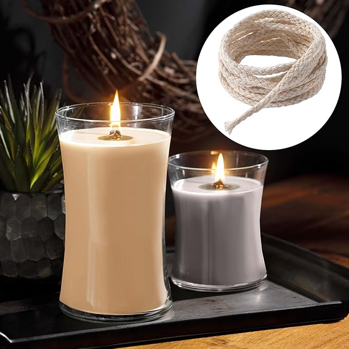 32.75 Ft Cotton Wicks for Oil Lamps, 1/8 Inch Braided Round Candle Wicks Replacements, Candlemaking Supplies (10 m)
