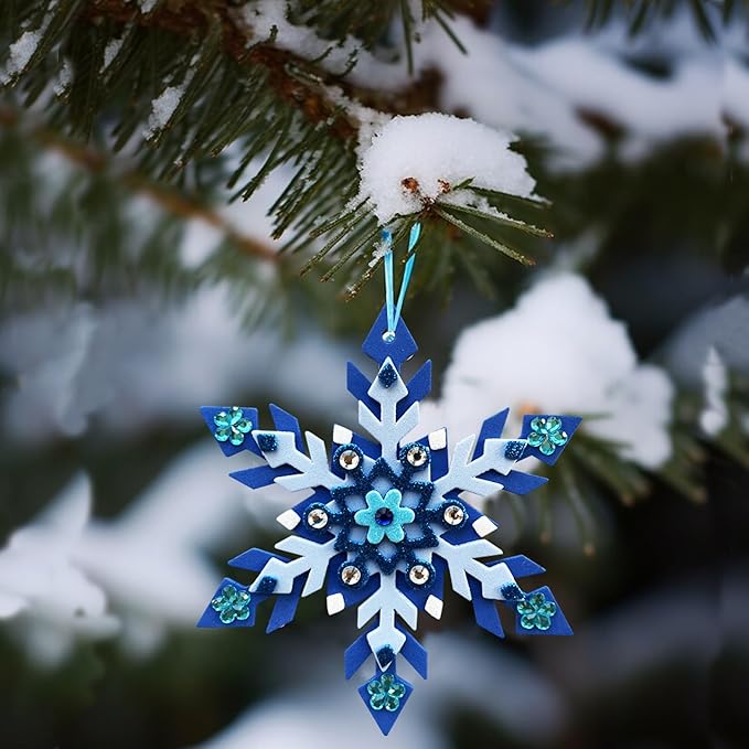 MLOLM 30 Sets Winter Snowflake Crafts Kit DIY 3D Snowflake Ornament Craft Kits Make Your Own Snowflake Sticker for Winter Christmas Holiday Frozen Home Activities Party Favors
