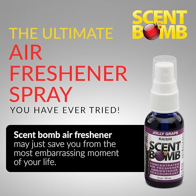 Scent Bomb Air Freshener Spray, Long-Lasting Odor Eliminator - Effective Deodorizer for Home & Car, Fresh Room Spray for Kitchen, Bathroom & Smell Neutralizer - 1 oz Pack of 4, Jolly Grape Scent