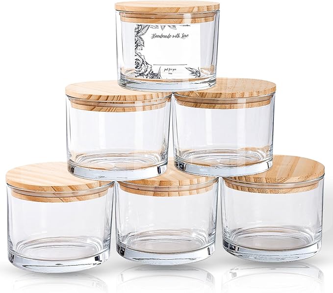 6 Pack Glass Candle Jars with Lids (16oz, Clear) - Large Candle Jars for 3 Wick Candles Making - Empty Candle Jars Containers - Candle Making Supplies Accessories include 16Pcs Candle Labels