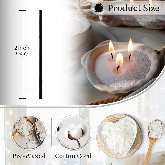 Pearled Candle Wick 2.2 Inch Black Cotton Wicks 50-Pack - Premium Metal-Free & Lead-Free Candle Wicks for Candle Making