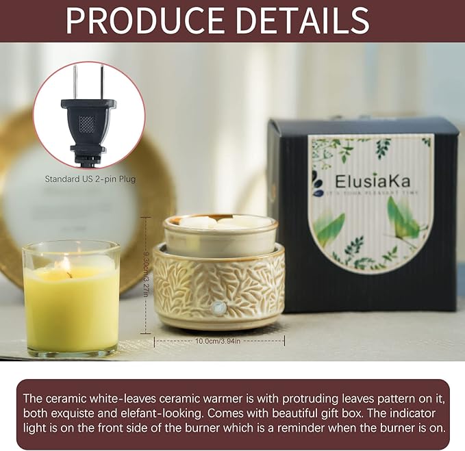 ElusiaKa Wax Melt Warmer,Electric 3-in-1 Wax Melter,Ceramic Candle Wax Warmer Burner for Scented Waxs,Candle Warmer Scent Oil Burner Home Aromatherapy-Vintage Warm Brown