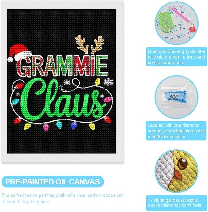 AIVKIEJK Diamond Painting Kits for Adults - Grammie Claus Grandma Christmas Xmas Painting DIY 5D Full Drill Diamond Dots Paintings with Diamonds Gem Art and Crafts Home Decor 12"x16"