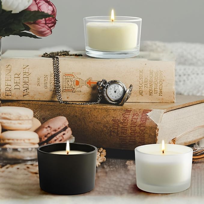SHOWIN Thick Candle Jars for Making Candles 16 Pcs, 4 OZ Empty Jars with Wood Lids for Candle Making, Sample Container - Dishwasher Safe, Frosted Gray