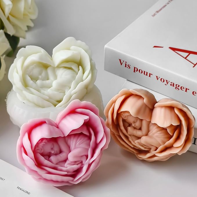 Rose Flower Candle Mold for Candle Making, 3D Heart Silicone Mold for Resin Casting DIY Plaster Polymer Clay Home Decoration