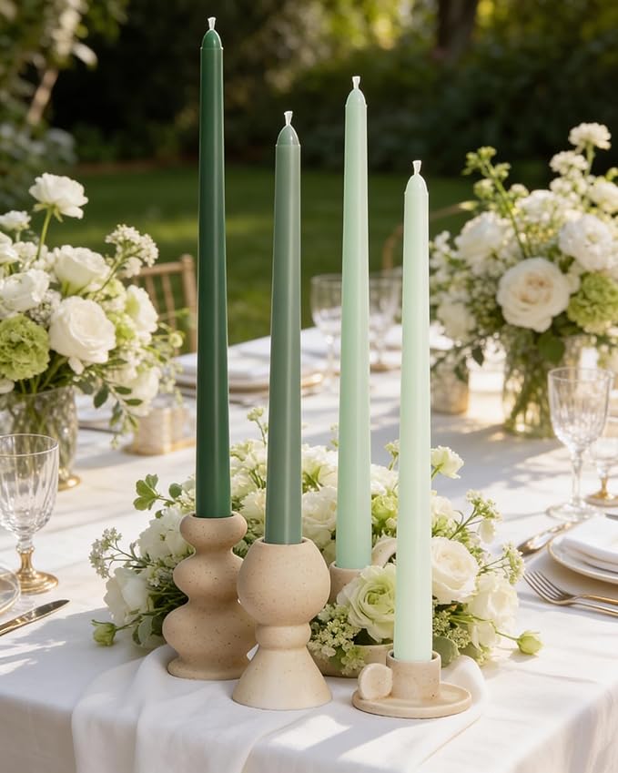 Viyffo Taper Candles, 12 Inch, 4 Pack, Green – Unscented, Smokeless Design, Up to 8-Hour Burn – Tall Candlesticks for Table Decor, Weddings & Dinners