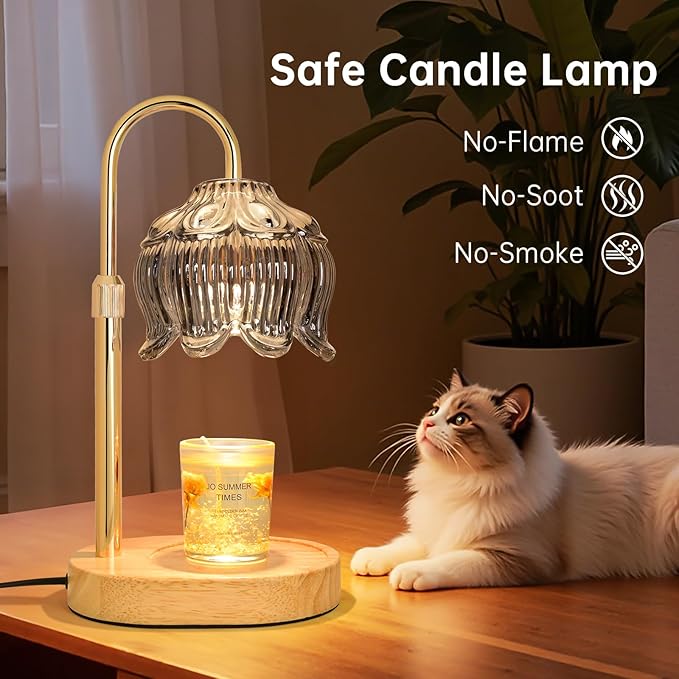 Flower Candle Warmer Lamp for Jar Candles with Timer & Dimmer, Adjustable Height Fits Large Jars up to 7.08" Tall, Flameless Wax Warmer, Cozy Bedroom Home Decor, Gift for Mom Women,Silver Gray