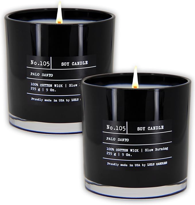 Lulu Candles | Palo Santo | Luxury Scented Soy Jar Candle | Hand Poured in The USA | Highly Scented & Long Lasting (9 Oz. 2 Pack)