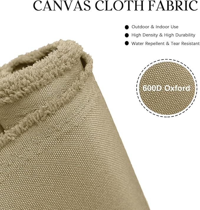 Waterproof Canvas Cloth Fabric by The Yard 60" W 600D Oxford Polyester Upholster Fabric Water Resistant Material for Outdoor Furniture Chair Cushion Cover DIY Sewing (5 Yards, Khaki)