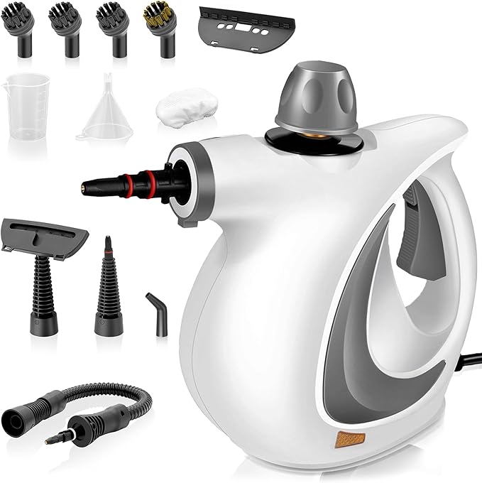 Pressurized Handheld Steam Cleaner for home with 12pcs Accessories & Safety Lock – Multi-Surface Natural Deep Steamer for Cleaning Car, Furniture, Floor, Upholstery, Tile, Grout, Windows(dark gray)