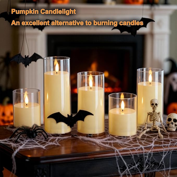 Rechargeable Flameless LED Candles, Flickering Candles, 5pc Pillar Candles for Valentine's Day, Wedding, Centerpiece Table Decorations, Home Decor, Anniversary