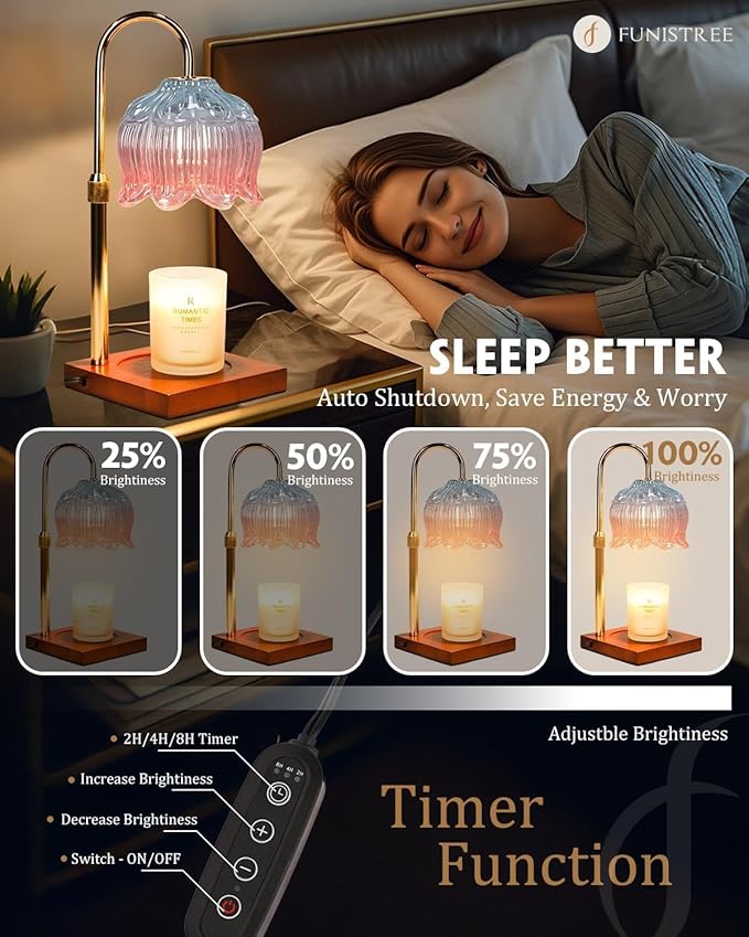 Candle Warmer Lamp with Timer & Dimmer, Candle Lamp Warmer Adjustable Height, Mothers Day Birthday Gifts for Women Mom, House Warming New Home Bedroom Decor, Lotus Flower Wax Warmer for Jar Candles