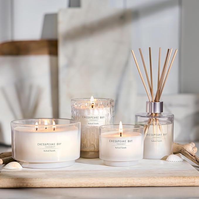 Chesapeake Bay, 8oz Salted Sands Scented Candle, Mood Evoking Fragrance, Textured Sea Glass-Inspired Jar, Premium Soy Blend Wax with Essential Oils, Coastal Fragrance for Home Décor or Gifting