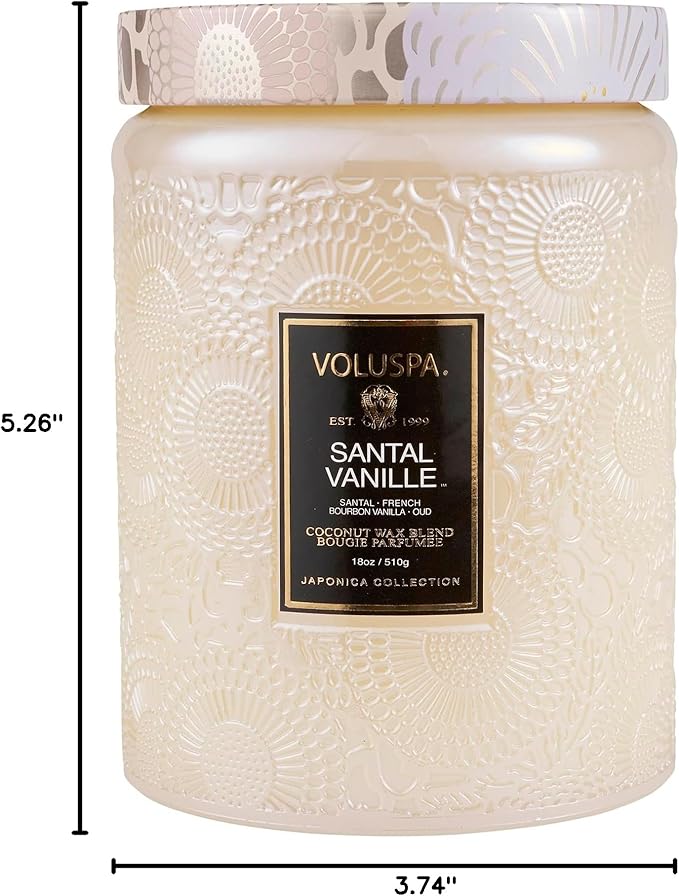 Voluspa Santal Vanille Candle, 18 oz, Coconut Wax Blend, Scented Candles for Home, 100 Hour Burn Time, Candle Jars