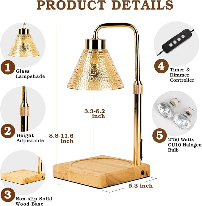 Modern Candle Warmer Lamp, Dimmable Candle Lamp Warmer with Timer, Mothers Day Birthday Gifts for Women Who Have Everything, Adjustable Men's Candle Lamp, Cozy Living Room Bedroom Decor