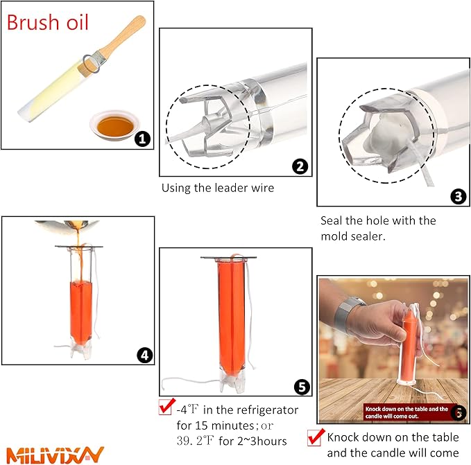MILIVIXAY 2PCS Taper Candle Molds - Pillar Candle Molds - Perfect for Making Emergency Candles, Chime Candles, Table Candles-Including 30 Ft Wicks,1pc Wire and 2pc Wick Clips.
