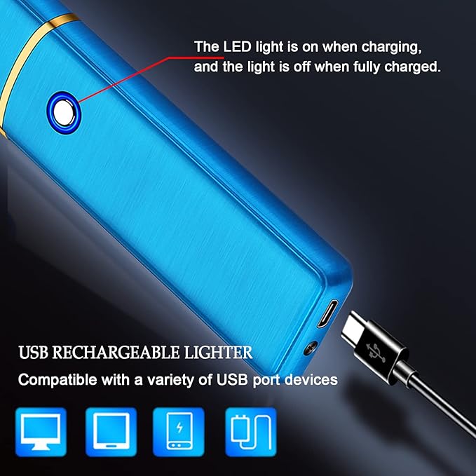 Electronic USB Rechargeable Lighter - Smart Dual Sided Ignition Windproof Flameless Portable Lightweight Plasma for Indoor Outdoor (Rainbow Ice)
