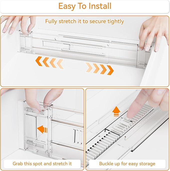 Yieach 12Pack 3.2 Inch Shallow Acrylic Drawer Dividers for Clothes -Expandable from 15-21''- Adjustable Drawer Dividers for Baby Clothing,Sock,Underwear,Clear in Drawer Separators for Dresser,Kitchen