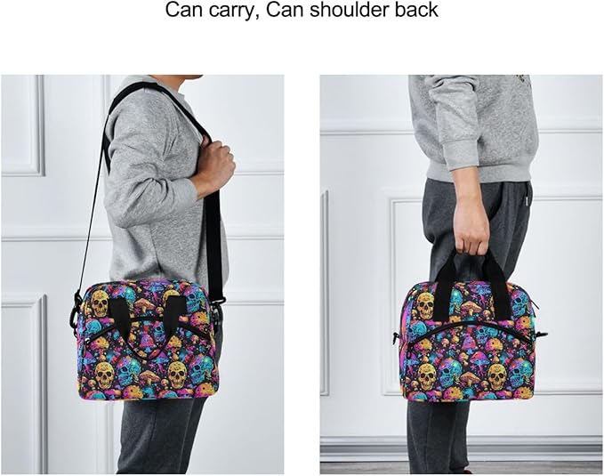 CBBYY Lunch Bags for Women Men, Reusable Insulated Lunch Box, Adjustable Shoulder Straps Tote Lunch Bag for Work Picnic School (Psychedelic skull)