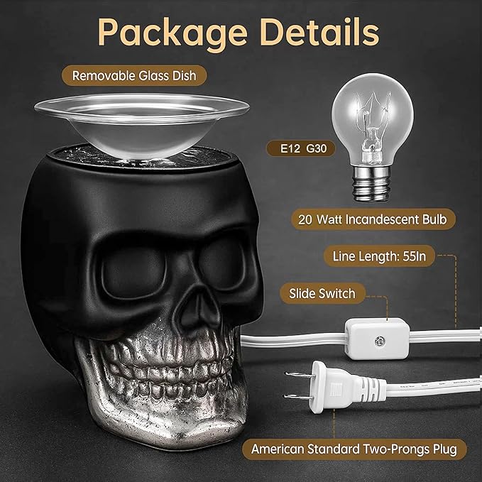 Wax Melt Warmer, Wax Warmer for Scented Wax with Light Bulb, Electric Skull Wax Burner, Halloween Fragrance Wax Melter for Home and Gifts (Mystic Skull)