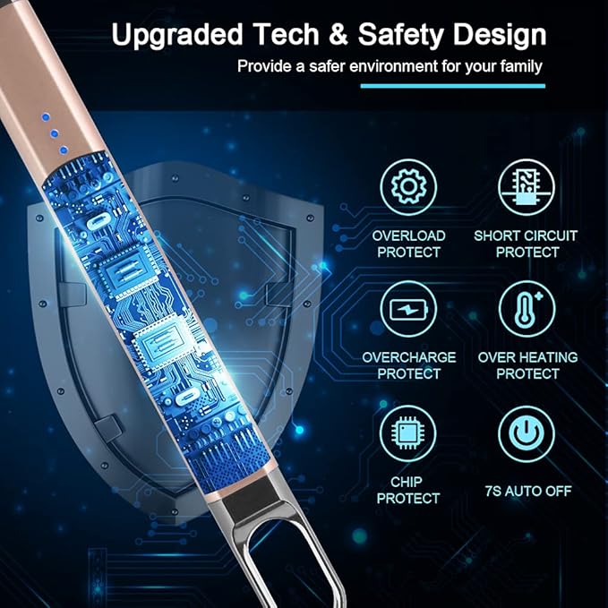 SUPRUS Candle Electric Arc Lighter Windproof Flameless USB Rechargeable Lighter with LED Light for Candle Camping BBQ Cooking (Champagne Gold)